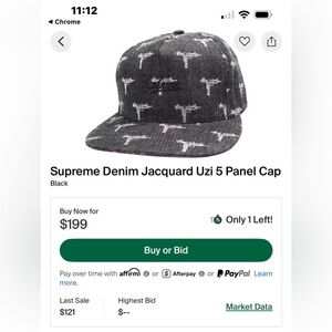 SUPER RARE SUPREME DENIM JACQUARD UZI 5-PANEL BLACK CAP FW15